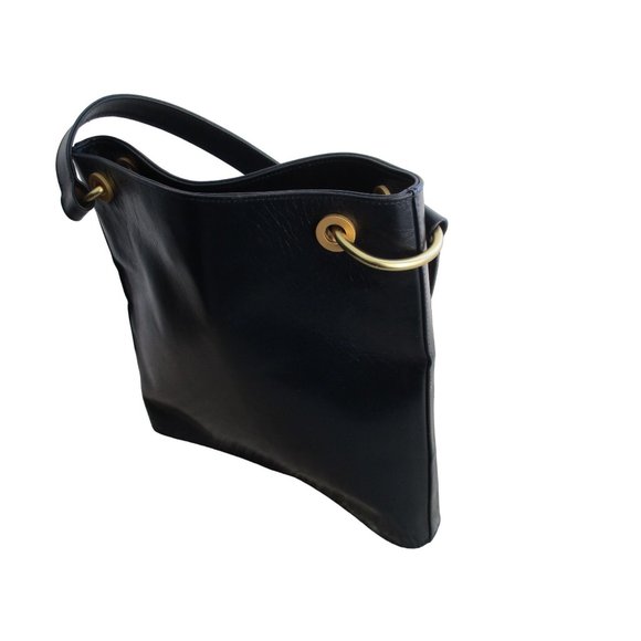 *Charles Jourdan Paris Vintage Satchel Shoulder Bag RETRO Black Midnight Blue - Picture 6 of 12